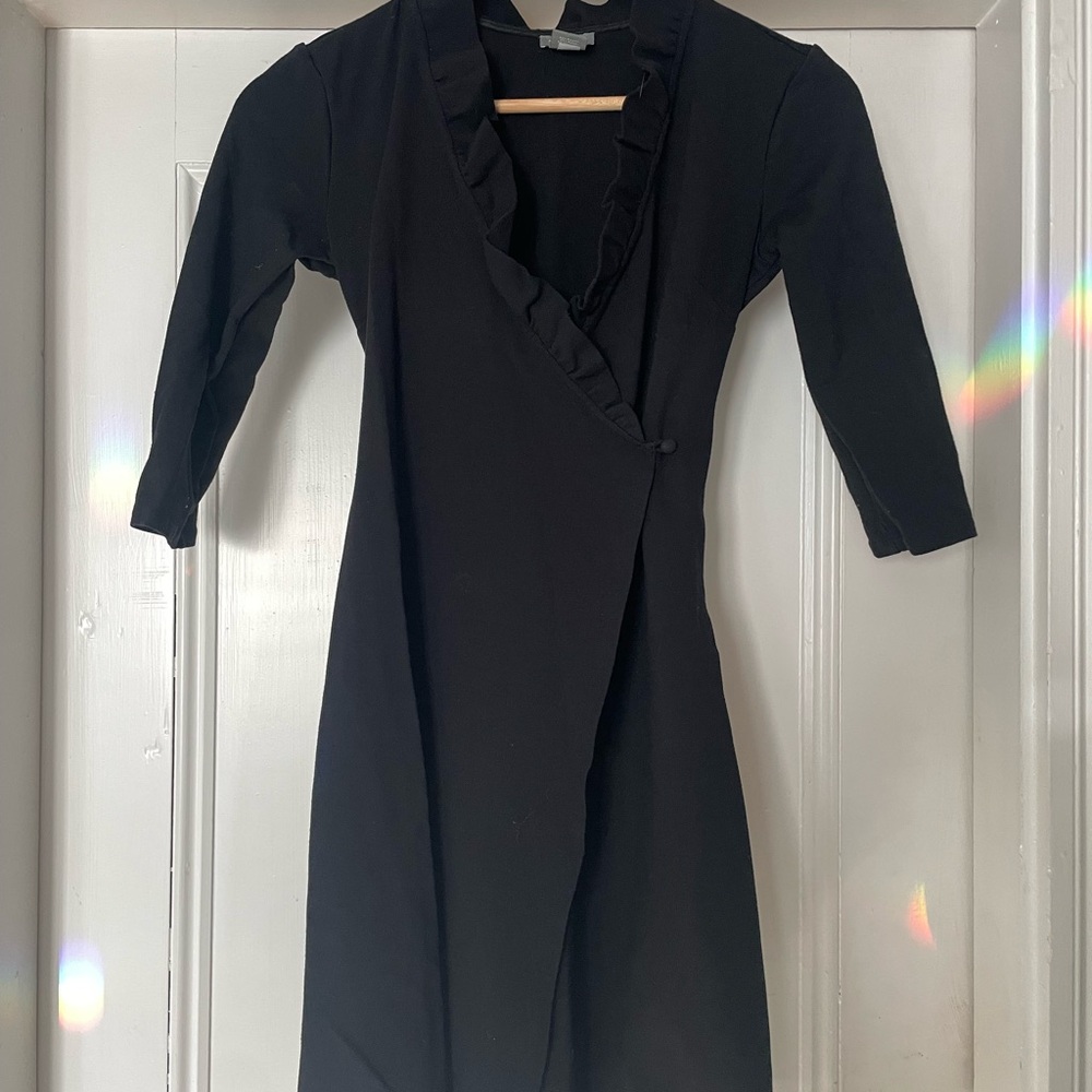 Anne Taylor ruffled neck Black Wrap Dress
